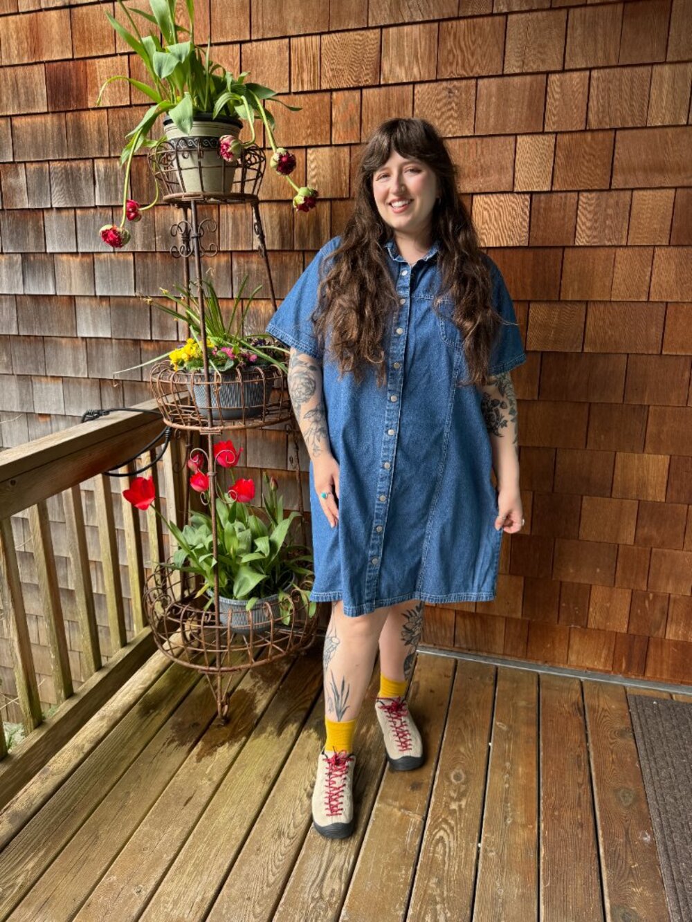 Crossroads Vintage Denim Snap Front Short Sleeve Shift Dress in Women's 24W